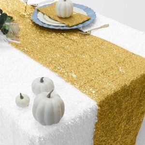 Beautiful  and Glitzy Gold Sequin Table Runner 110” x 12” Approx.